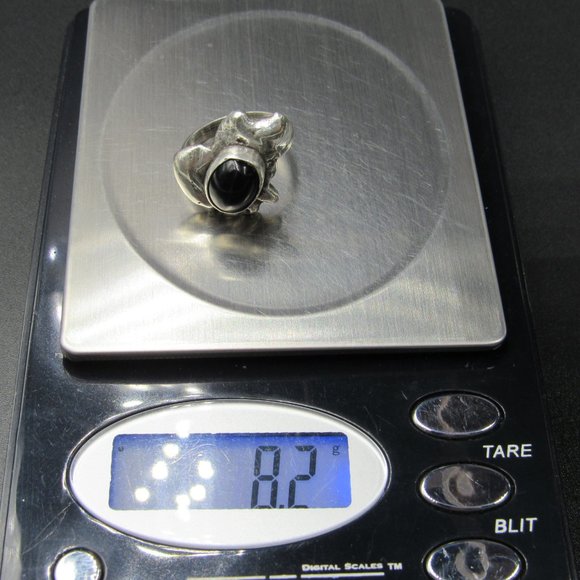 Size 6 Sterling Silver Abstract Design Black Stone Band Ring Vintage - Picture 8 of 8